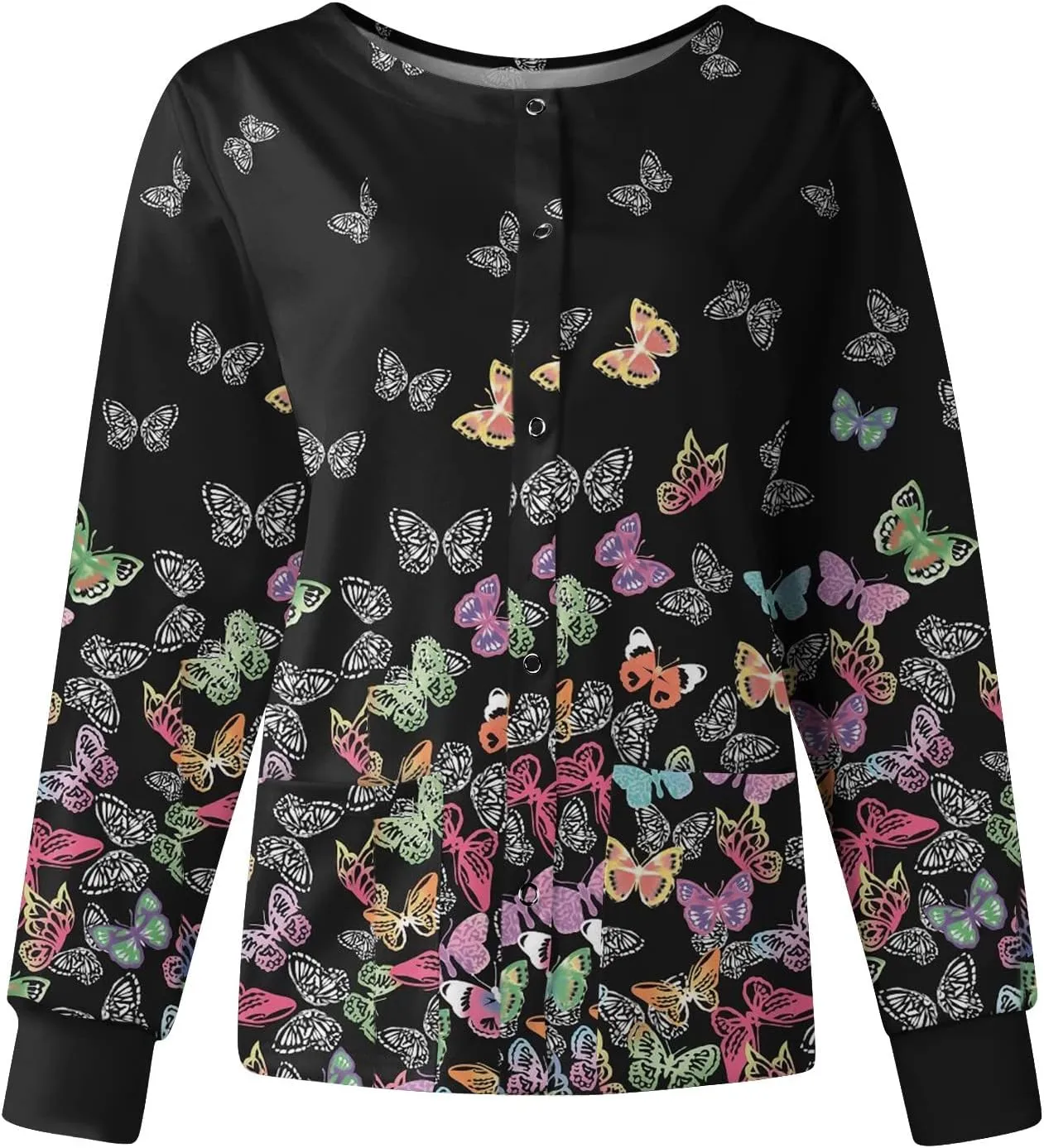 Scrub Jackets Women Printed Scrubs Jacket for Women Front Cute Animals Pattern Long Sleeve Scrub Tops Working Uniforms