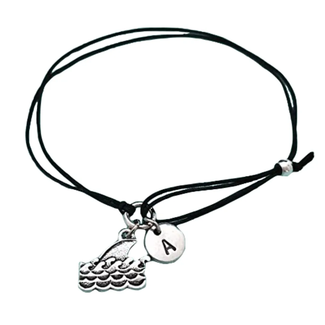 Shark fin cord bracelet, shark fin charm bracelet, adjustable bracelet, charm bracelet, personalized bracelet, initial bracelet, monogram