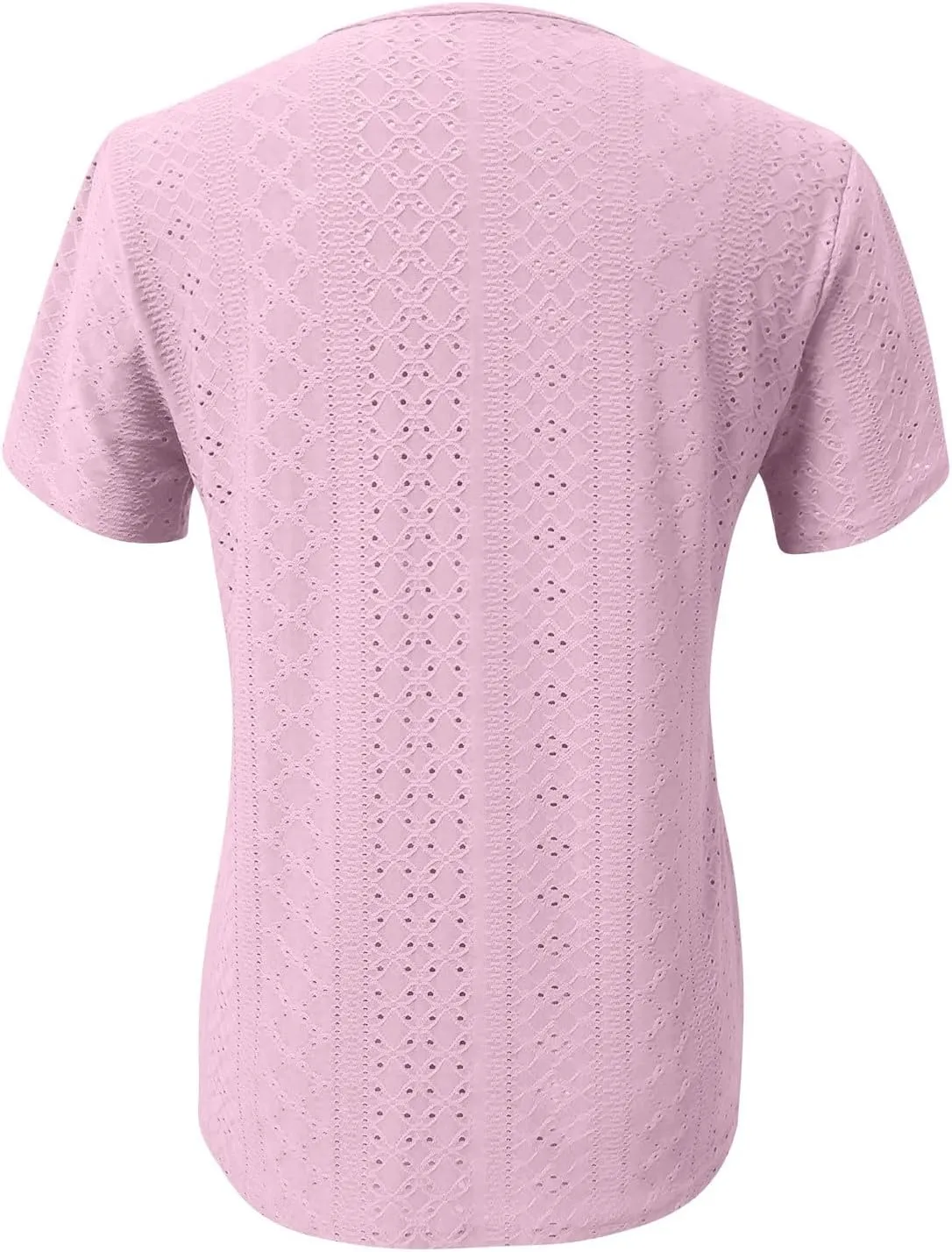 Shirts for Women Trendy Summer 2024 Petal Short Sleeve v Neck Petite Tops Cute Lace Eyelet Blouses Dressy Casual