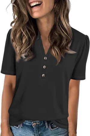 Short Sleeve Tops for Women Summer Tops Casual Short Sleeve V Neck Shirts Business Dressy Work Tunic Blouses.