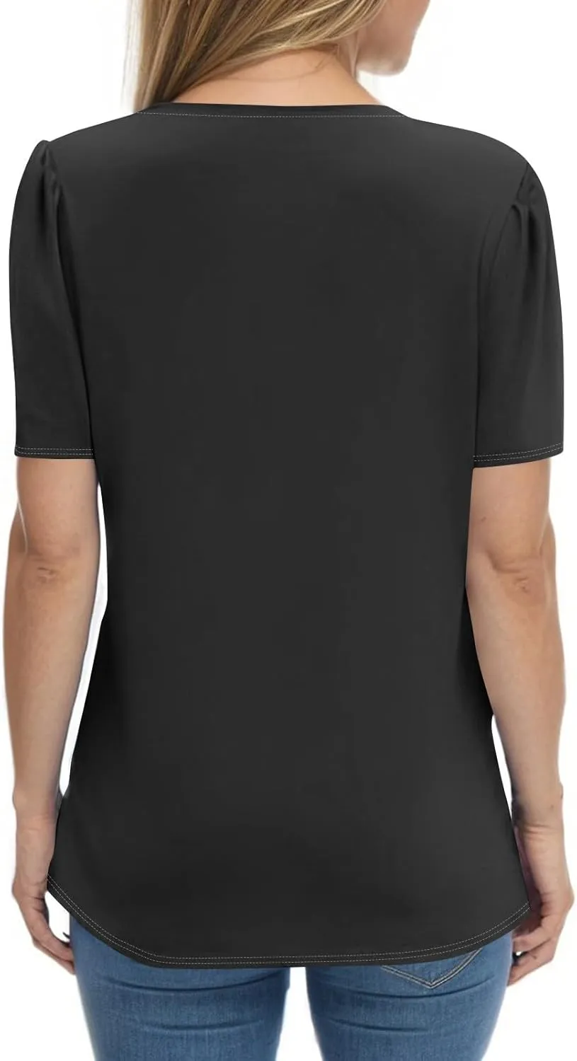Short Sleeve Tops for Women Summer Tops Casual Short Sleeve V Neck Shirts Business Dressy Work Tunic Blouses.