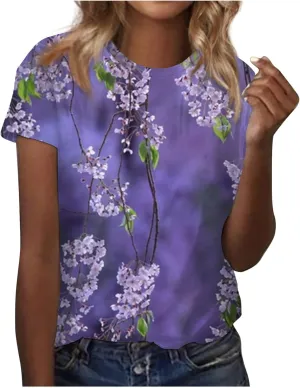 Short Sleeve Women Tops Fashion 2024 Summer Blouse Tees Round Neck Printed Pullover Casual Plus Size T Shirt