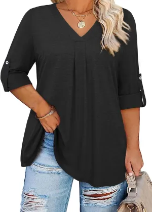 Siddhe Plus Size Tops for Women 3/4 Sleeve Shirts V Neck Blouses Tunic Top Spring Summer 2025