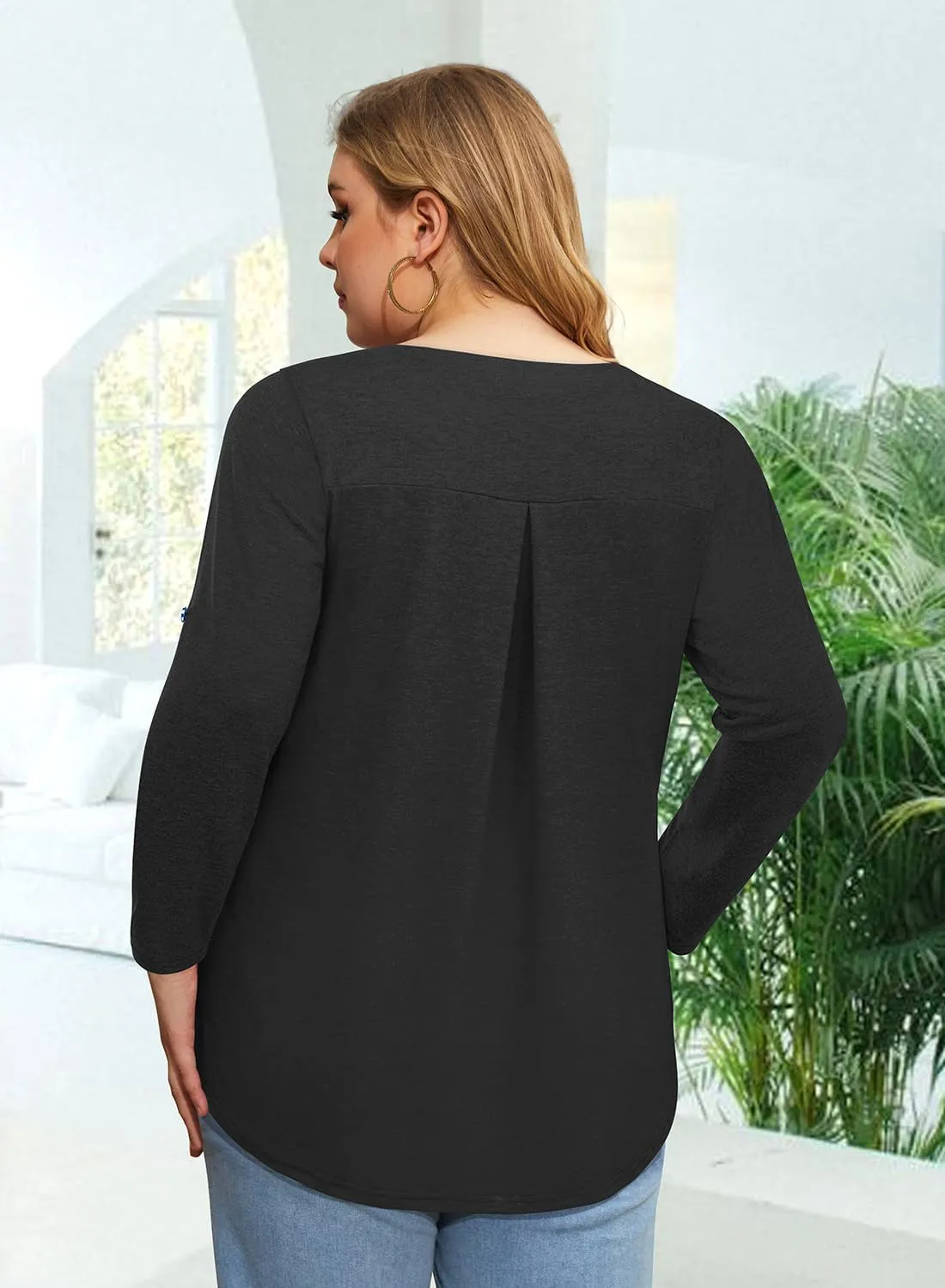 Siddhe Plus Size Tops for Women 3/4 Sleeve Shirts V Neck Blouses Tunic Top Spring Summer 2025