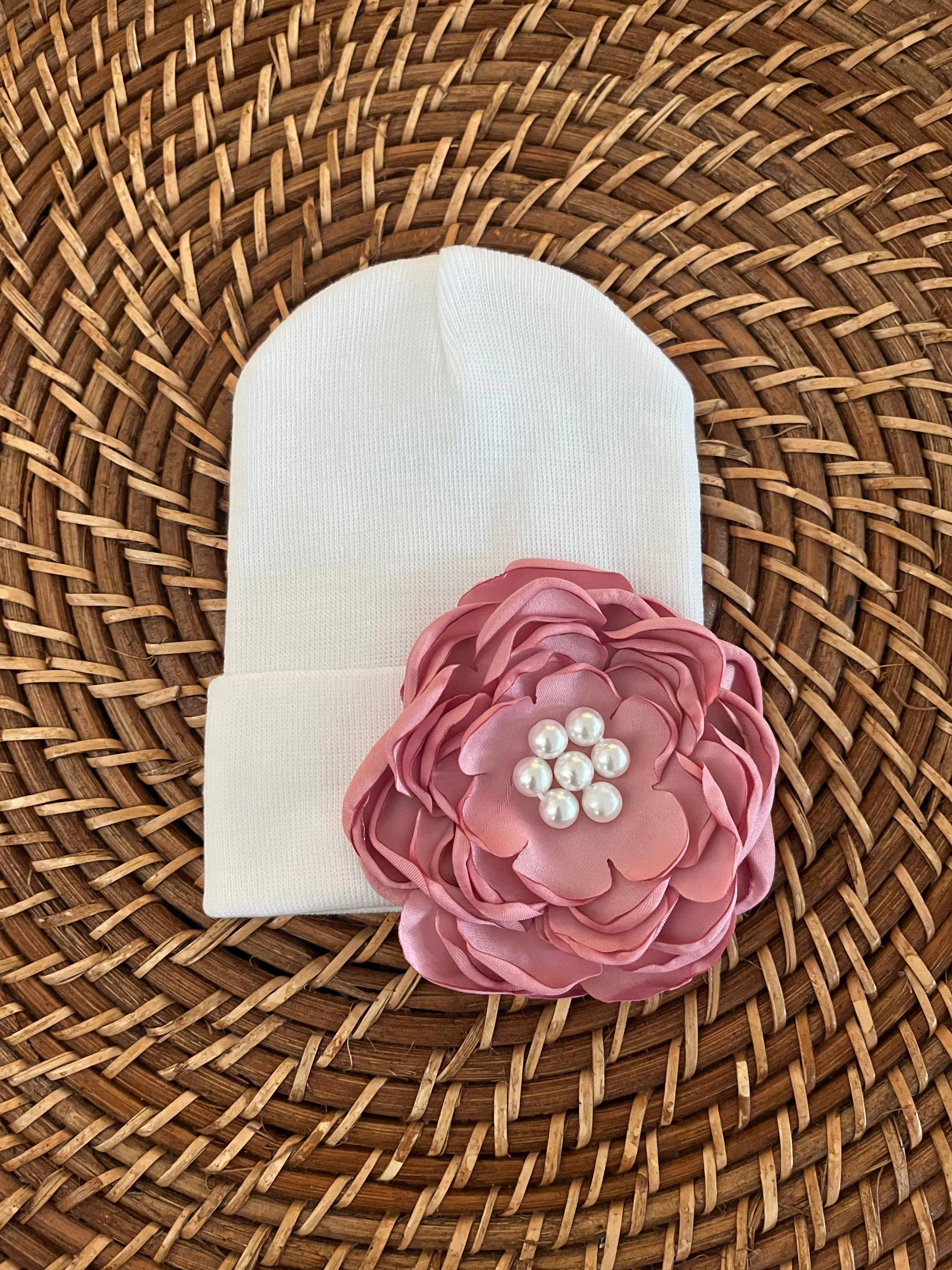 SILK ROSE WITH PEARLS: Newborn