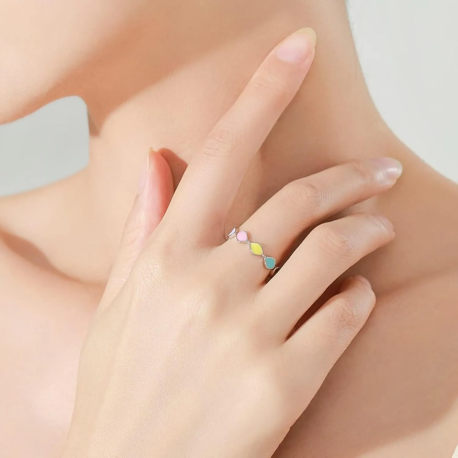 Silver Band Rings for Woman, Bridal Rings Geometric Colored Glue Sterling Silver Women's Jewelry Sets