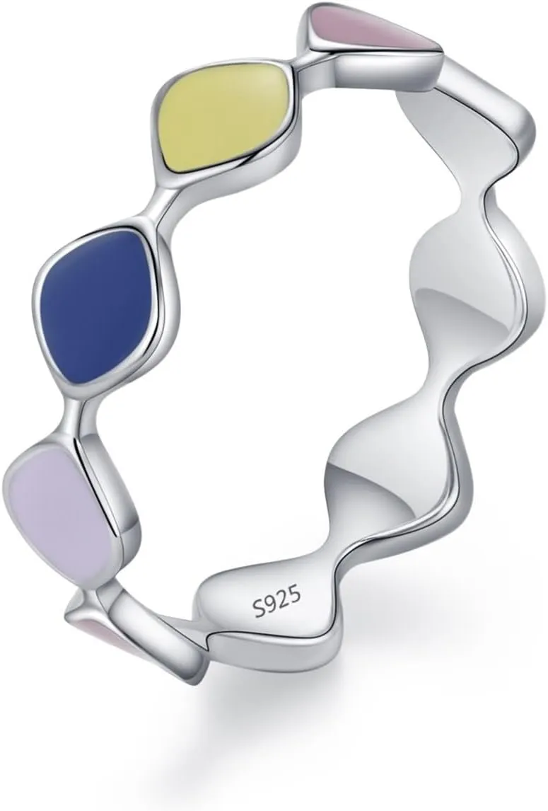 Silver Band Rings for Woman, Bridal Rings Geometric Colored Glue Sterling Silver Women's Jewelry Sets