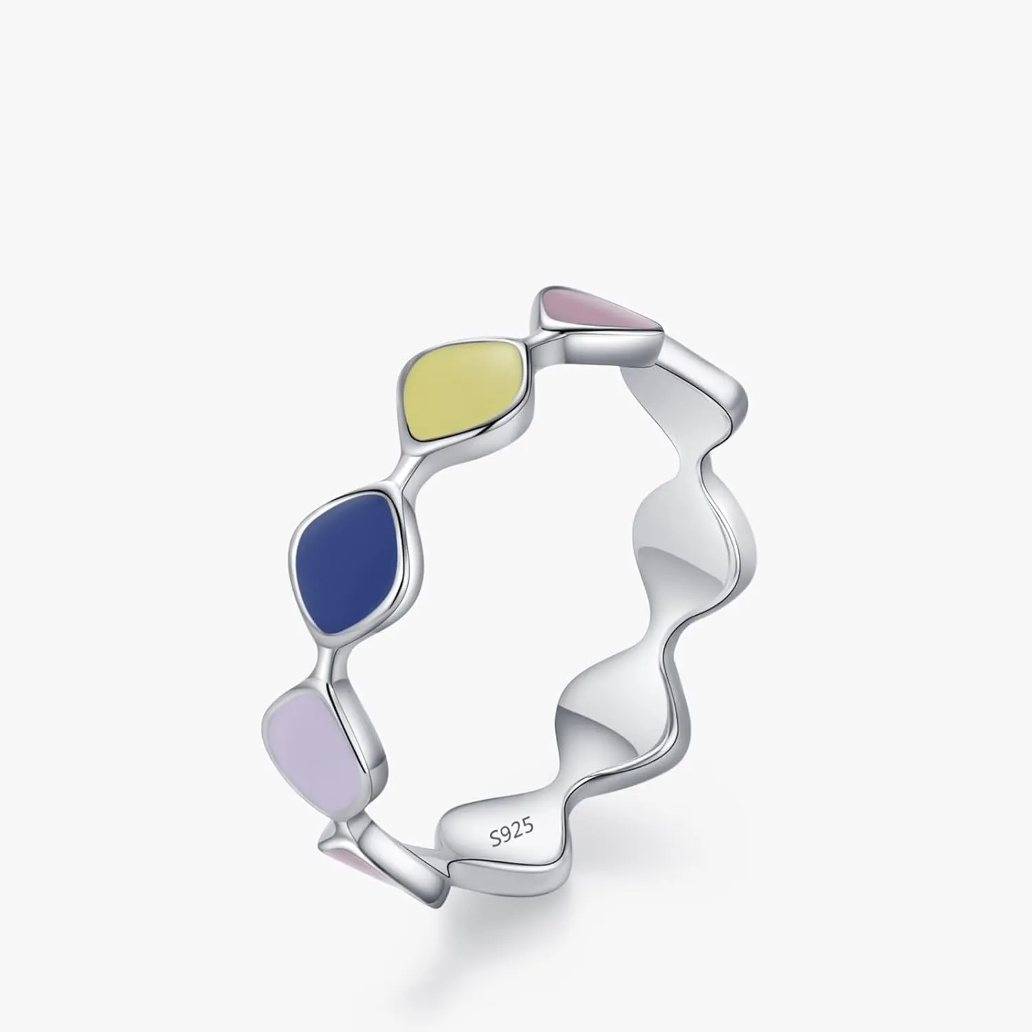 Silver Band Rings for Woman, Bridal Rings Geometric Colored Glue Sterling Silver Women's Jewelry Sets