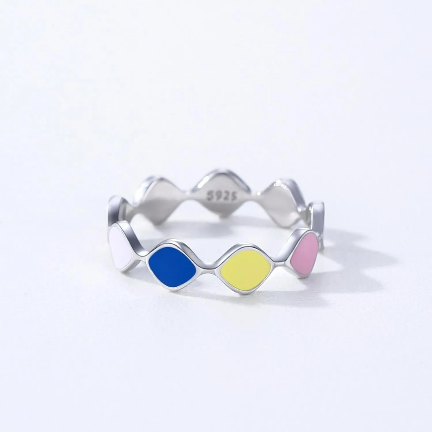Silver Band Rings for Woman, Bridal Rings Geometric Colored Glue Sterling Silver Women's Jewelry Sets