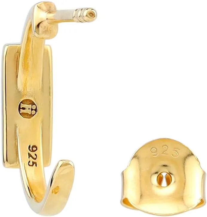 Silvershake Stone Inlay Yellow Gold Plated 925 Sterling Silver Trendy Geometric 0.6 Inch C Hoop Stud Post Earrings Jewelry for Women