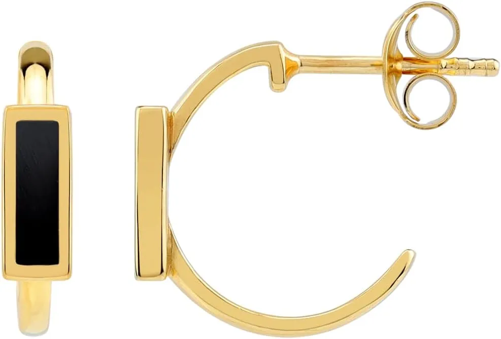 Silvershake Stone Inlay Yellow Gold Plated 925 Sterling Silver Trendy Geometric 0.6 Inch C Hoop Stud Post Earrings Jewelry for Women