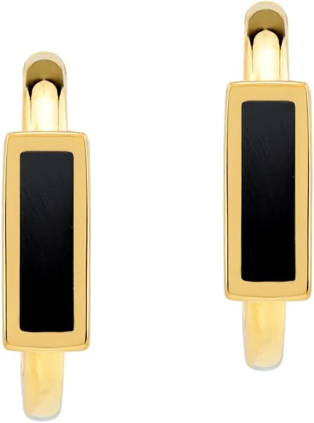 Silvershake Stone Inlay Yellow Gold Plated 925 Sterling Silver Trendy Geometric 0.6 Inch C Hoop Stud Post Earrings Jewelry for Women