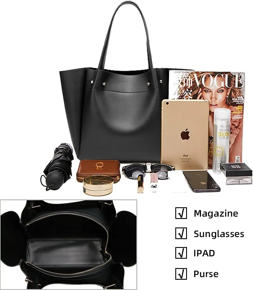 Soft Faux Leather Shoulder Bag for Women Large Capacity Handbag Retro Tote Bag Fashion Satchel Commute Purse