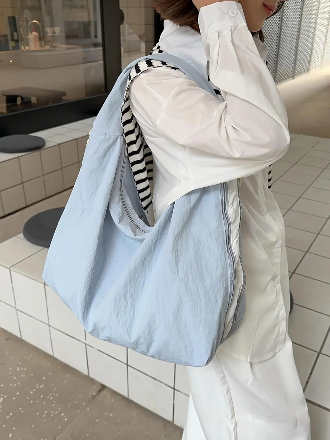 Solid Hobo Shoulder Bag Large Tote Bags For Women Soft Slouchy Handbag Casual Purse Work Travel
