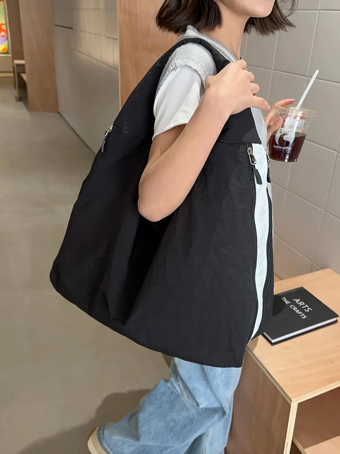 Solid Hobo Shoulder Bag Large Tote Bags For Women Soft Slouchy Handbag Casual Purse Work Travel