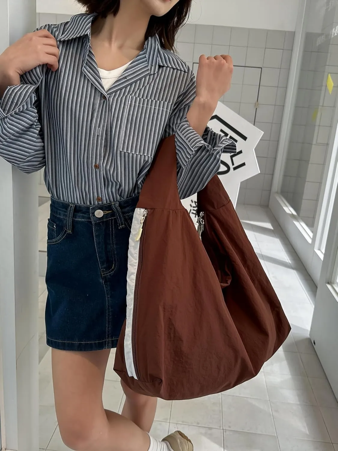 Solid Hobo Shoulder Bag Large Tote Bags For Women Soft Slouchy Handbag Casual Purse Work Travel