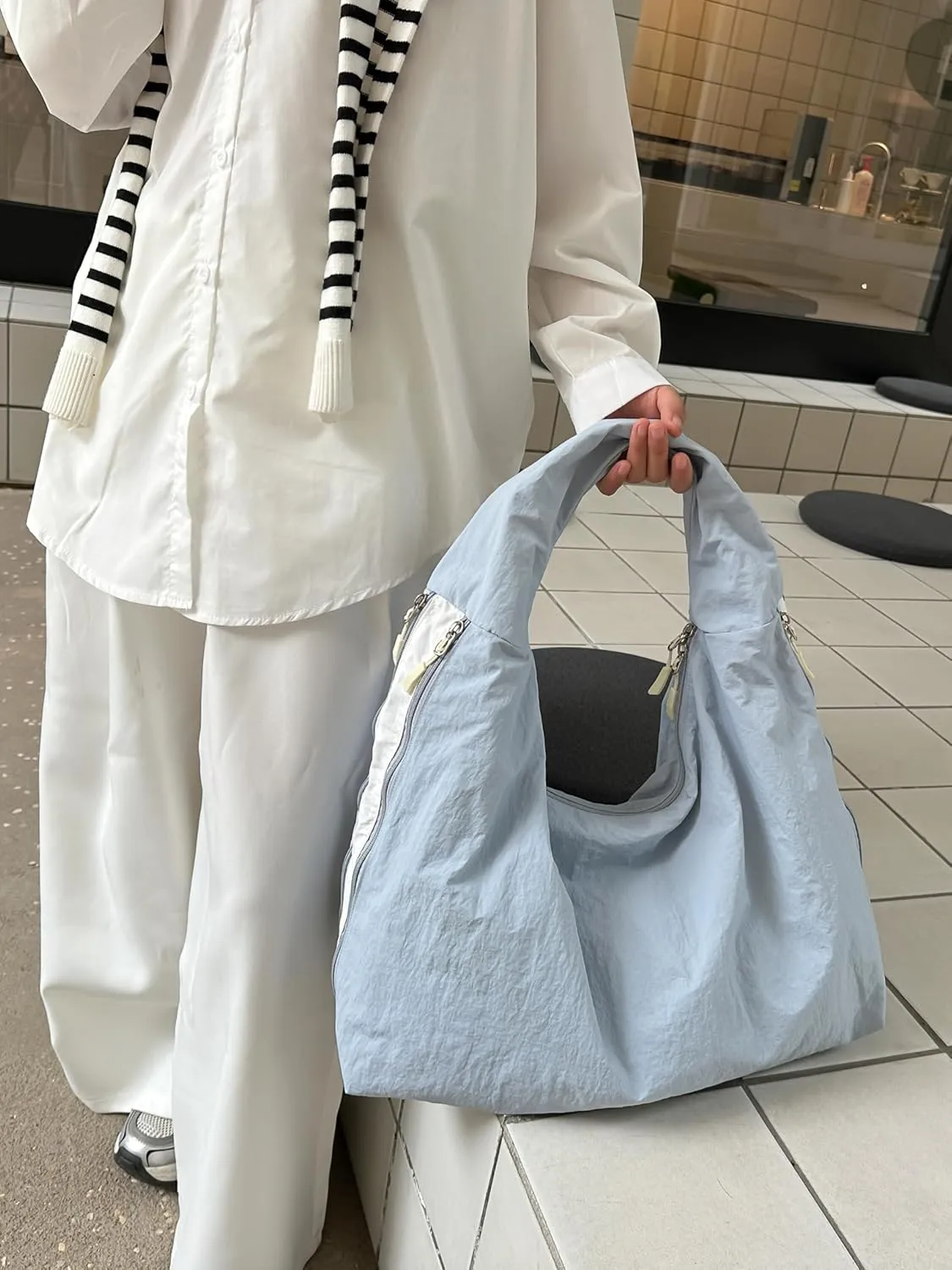 Solid Hobo Shoulder Bag Large Tote Bags For Women Soft Slouchy Handbag Casual Purse Work Travel