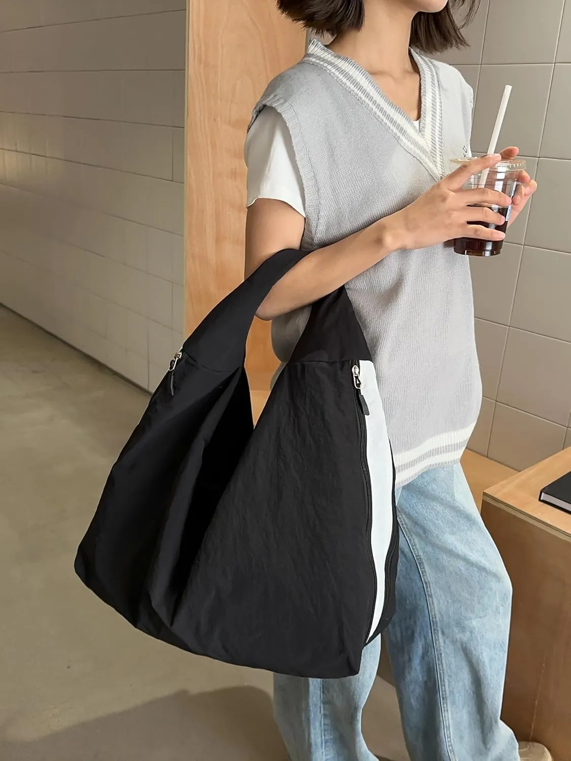 Solid Hobo Shoulder Bag Large Tote Bags For Women Soft Slouchy Handbag Casual Purse Work Travel