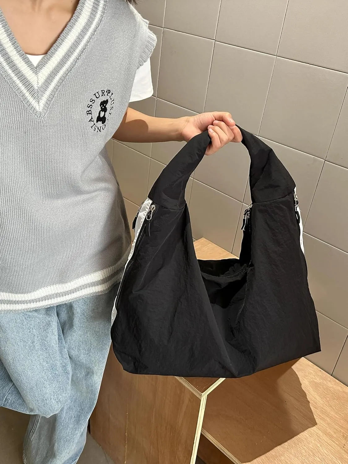 Solid Hobo Shoulder Bag Large Tote Bags For Women Soft Slouchy Handbag Casual Purse Work Travel