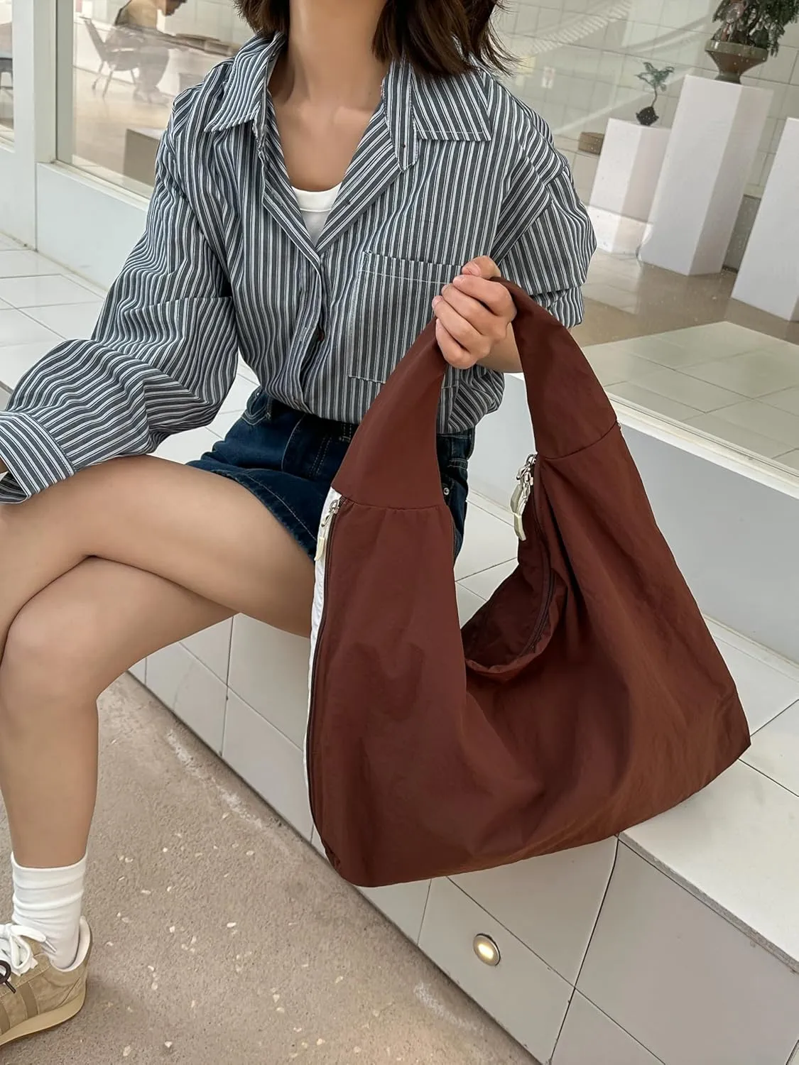 Solid Hobo Shoulder Bag Large Tote Bags For Women Soft Slouchy Handbag Casual Purse Work Travel