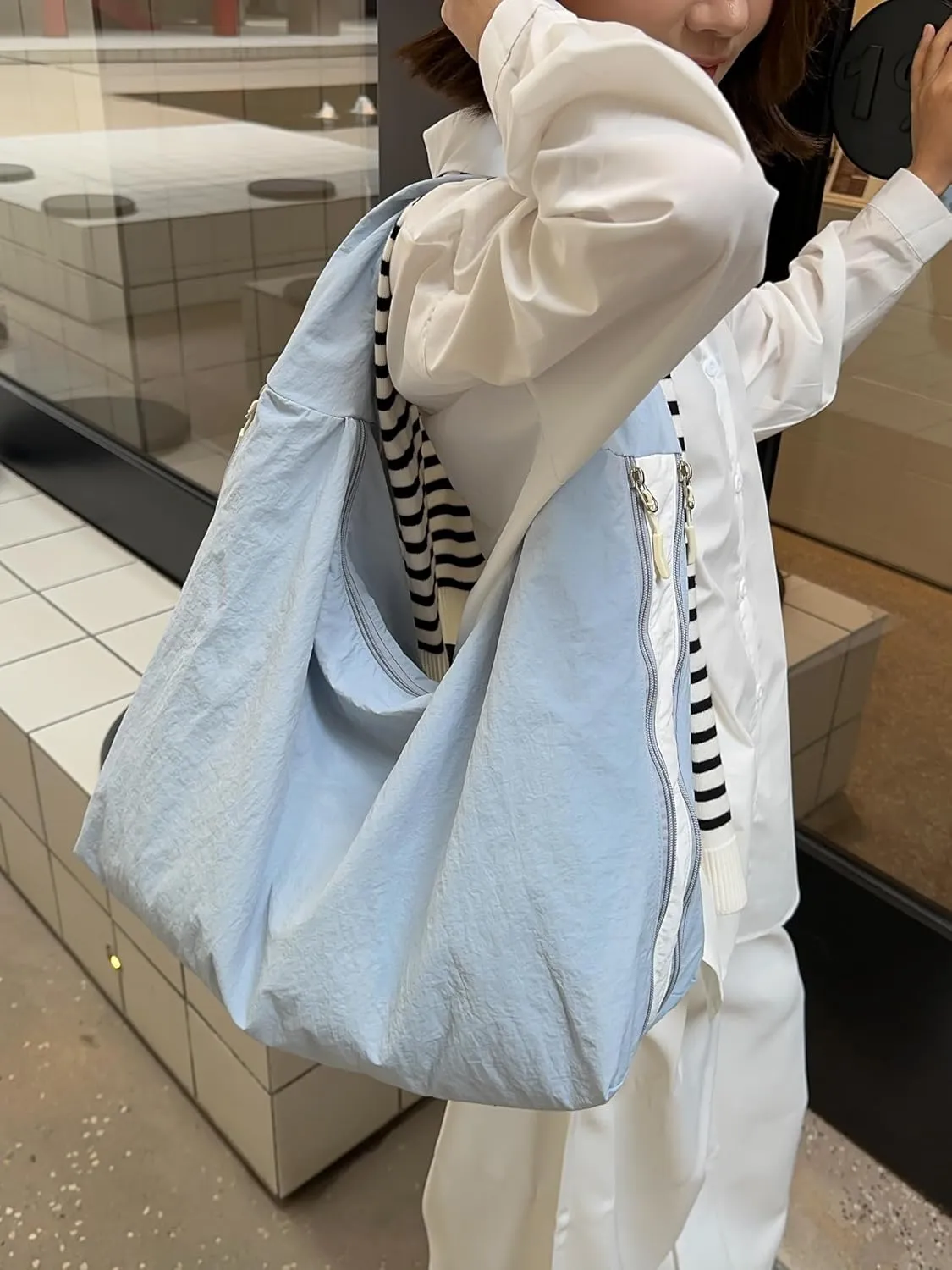 Solid Hobo Shoulder Bag Large Tote Bags For Women Soft Slouchy Handbag Casual Purse Work Travel