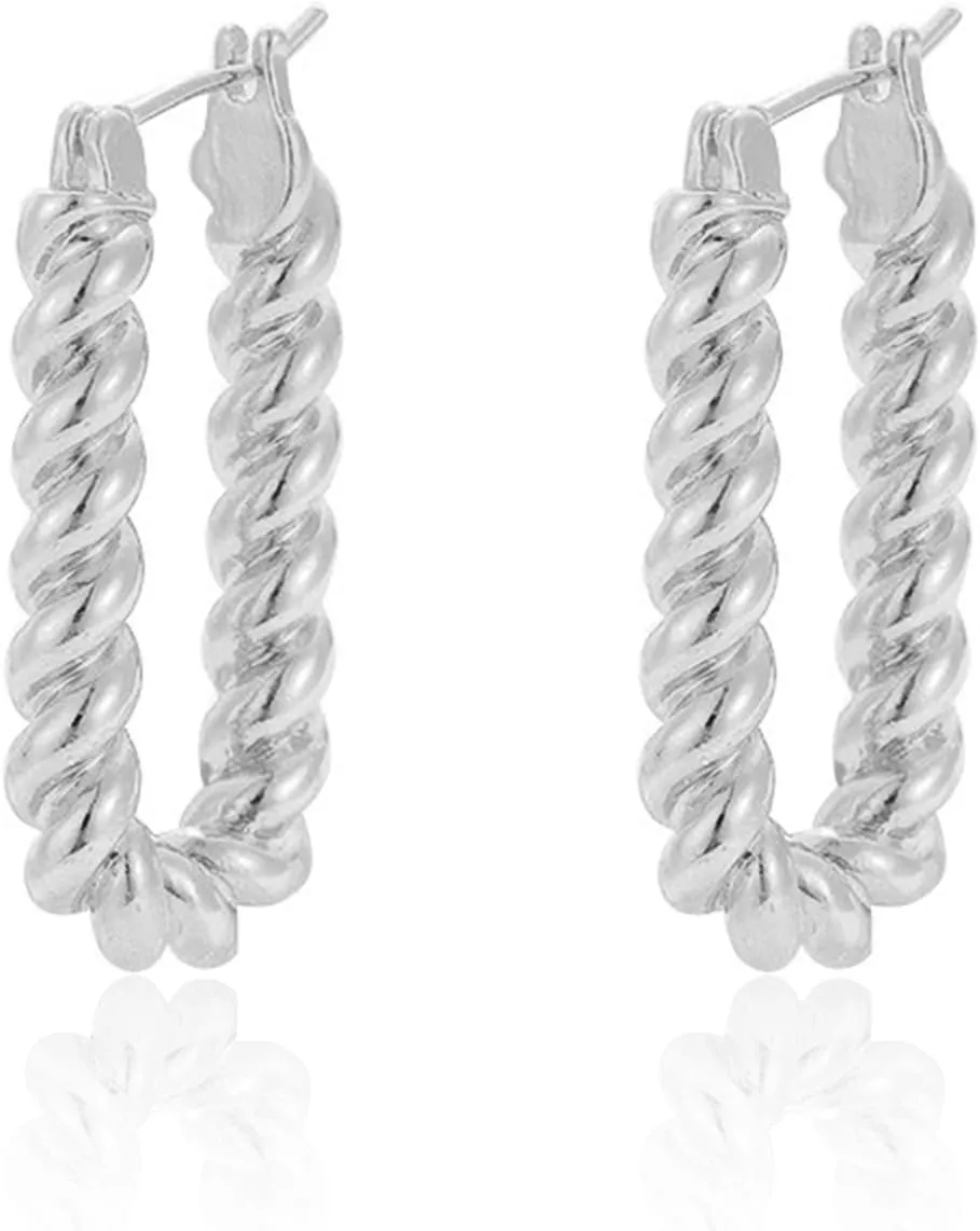 Statement Silver Geometric Dangle Earrings - Chunky, Big Thick Gold & Simple Fashion Silver Earrings