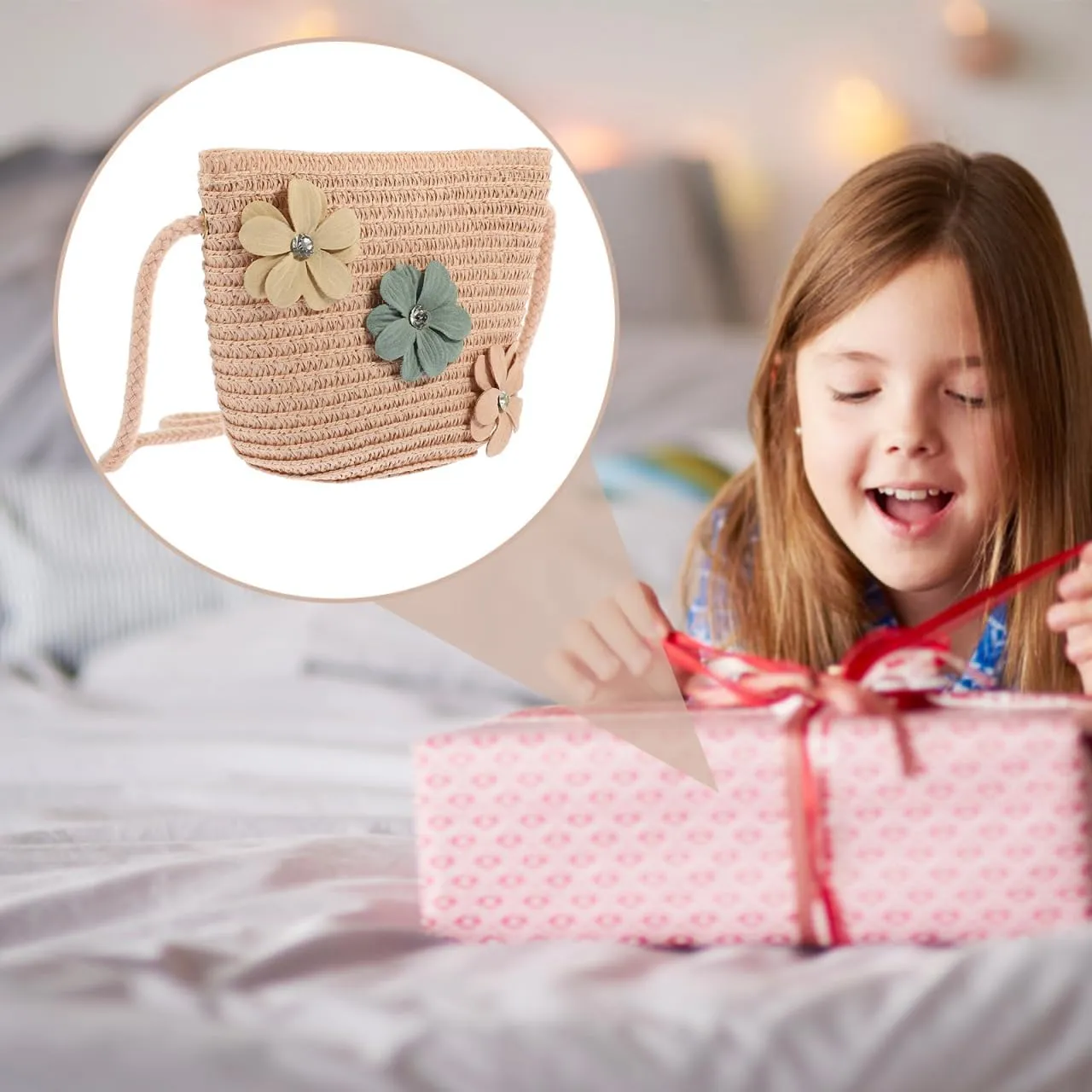 Straw Children's Satchel Sunflower Purse Mexican Purse Straw Woven Purse for Toddler Girl Toddler Girl