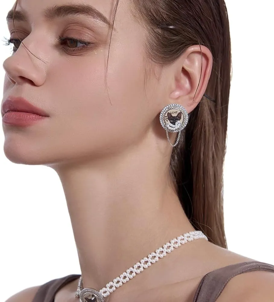 Stylish cat earrings, pendant earrings, cute animal earrings, fun animal earrings, suitable earrings for women
