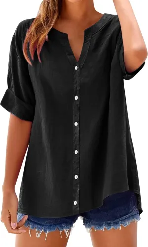 Summer Cute Tees Outfits Blouse 2025 Womens Tops Spring Summer Solid Color Shirt Long Sleeve Down Shirt Loose Fit