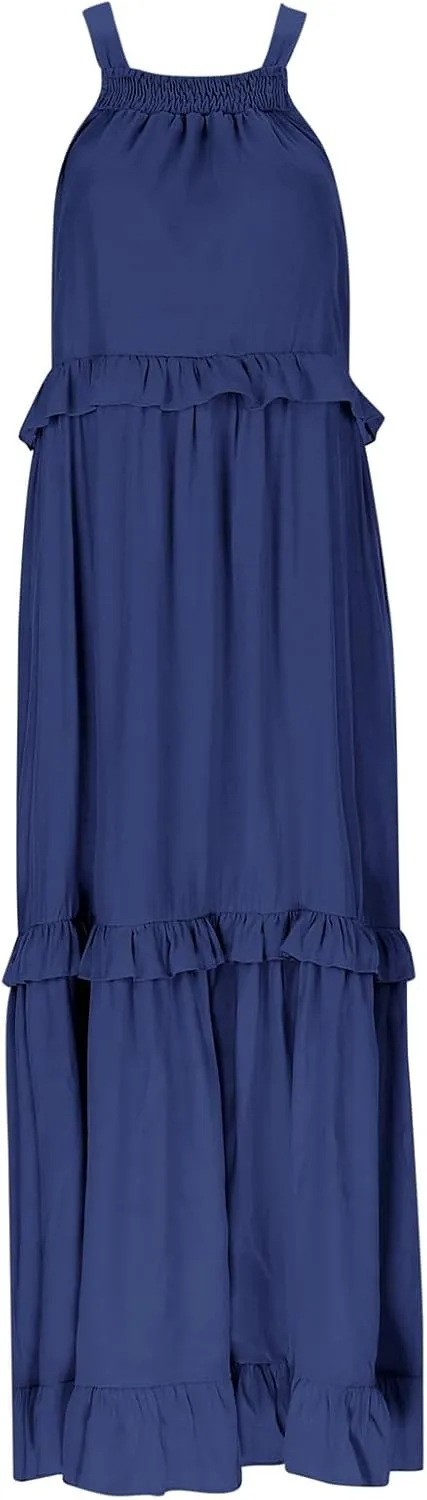 Summer Dresses for Women 2024 Halter Tie Back Loose Flowy Ruffle Tiered Maxi Dress Beach Swing Long Dress Sundress