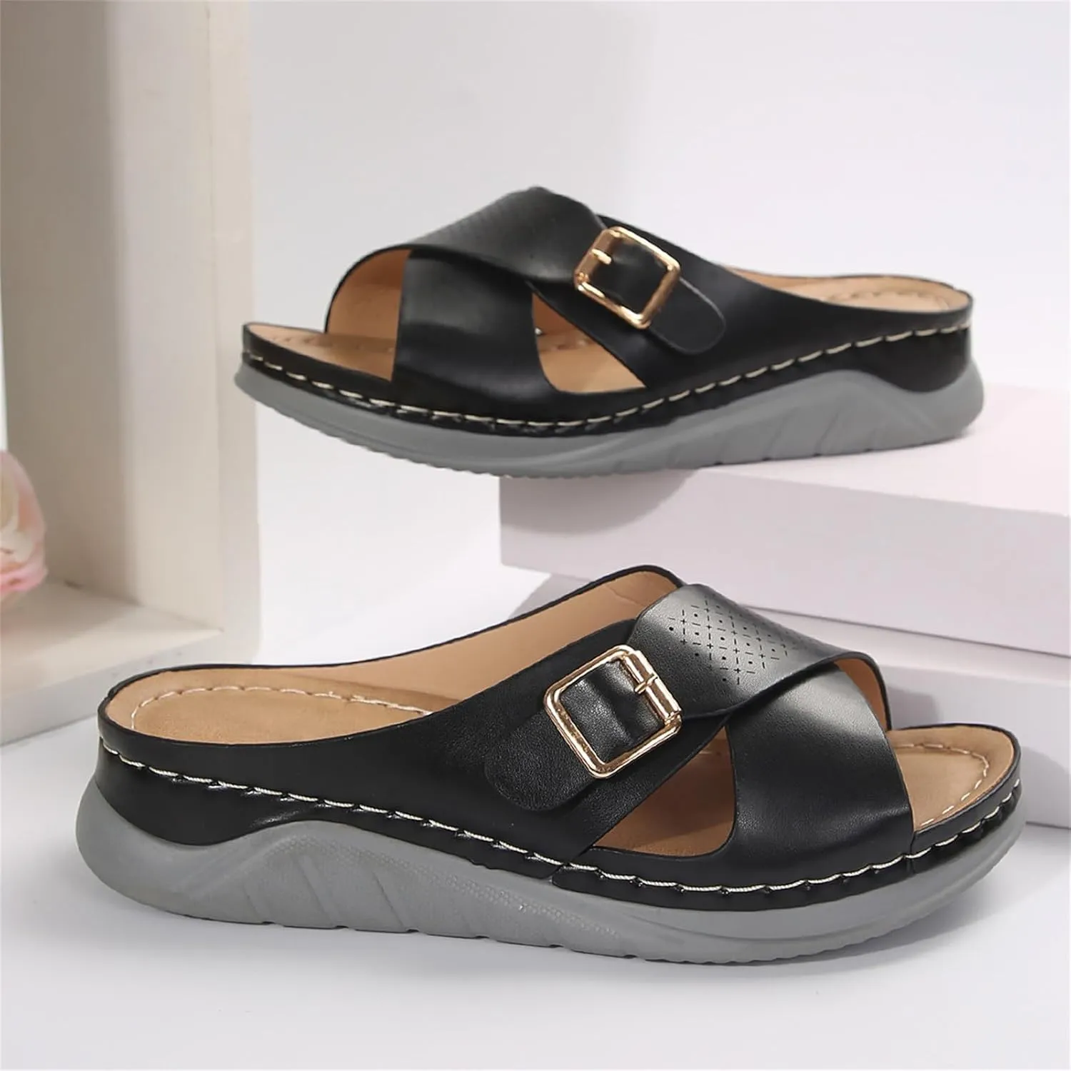 Summer Sandals for Women 2025 Wide Width Orthopedic Sandal Arch Support Walking Beach Boho Platform Slides