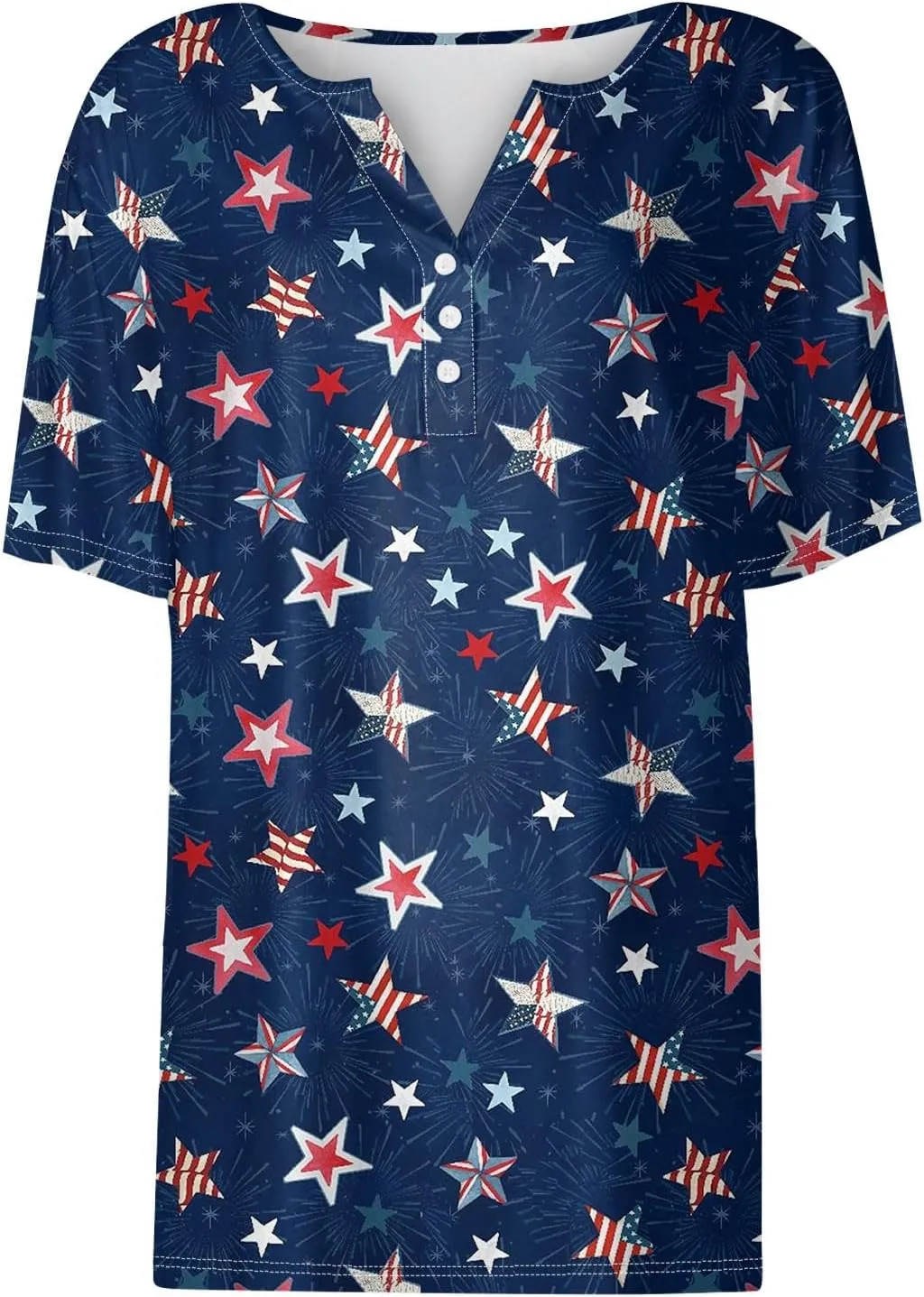 Summer Tops for Women 2024 4th of July Short Sleeve Henley Shirts for Women Button Down Casual American Flag Tops