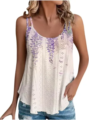 Summer Tops for Women 2025 Eyelet Embroidery Tank Tops Sleeveless Spaghetti Strap Scoop Neck Beach Vacation Clothes