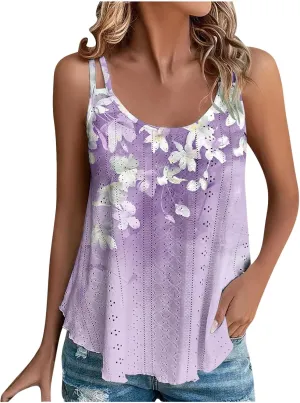 Summer Tops for Women 2025 Eyelet Embroidery Tank Tops Sleeveless Spaghetti Strap Scoop Neck Beach Vacation Clothes