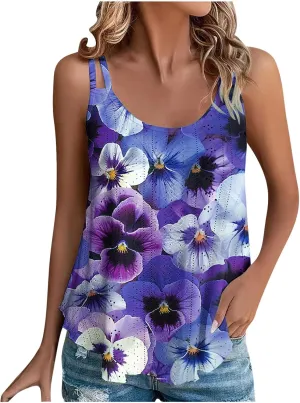 Summer Tops for Women 2025 Eyelet Embroidery Tank Tops Sleeveless Spaghetti Strap Scoop Neck Beach Vacation Clothes