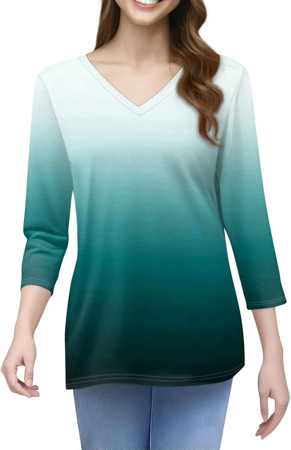 Summer Tops for Women 2025 Trendy 3/4 Sleeve Basic V Neck Tunic T Shirts Loose Blouse Dressy Casual Work Office Wear