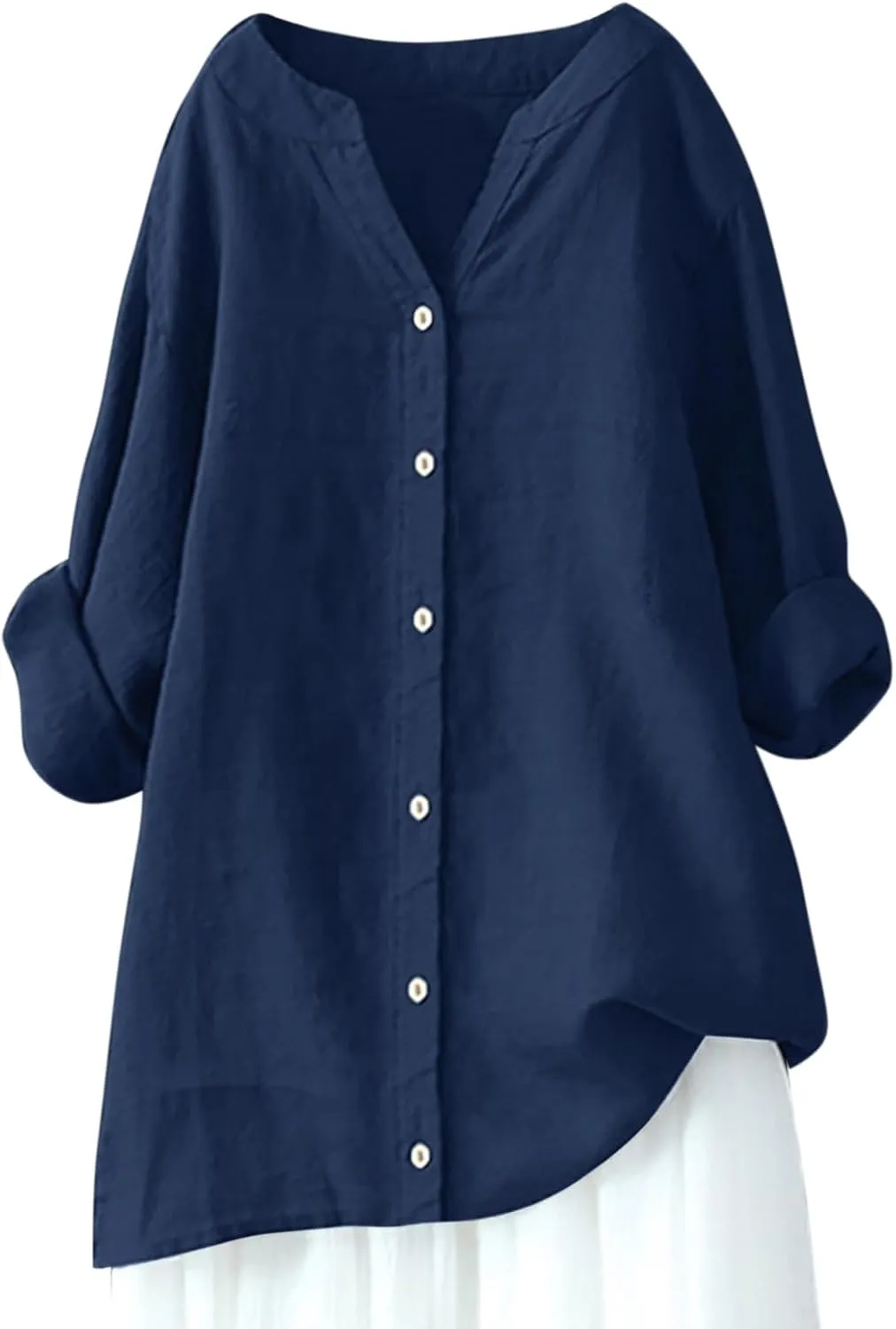 Summer Tops for Women 2025 Trendy Long Sleeve Cotton Linen Shirt Casual Button Down V Neck Tunic Gauze Blouses