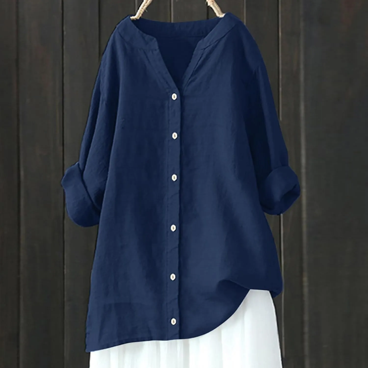 Summer Tops for Women 2025 Trendy Long Sleeve Cotton Linen Shirt Casual Button Down V Neck Tunic Gauze Blouses