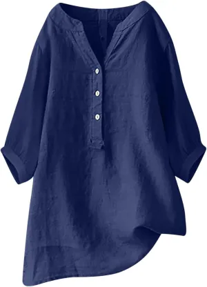 Summer Tops for Women 2025 Trendy V Neck Gauze Plus Size Button Down Shirts Womens 3/4 Sleeve Tops and Blouses