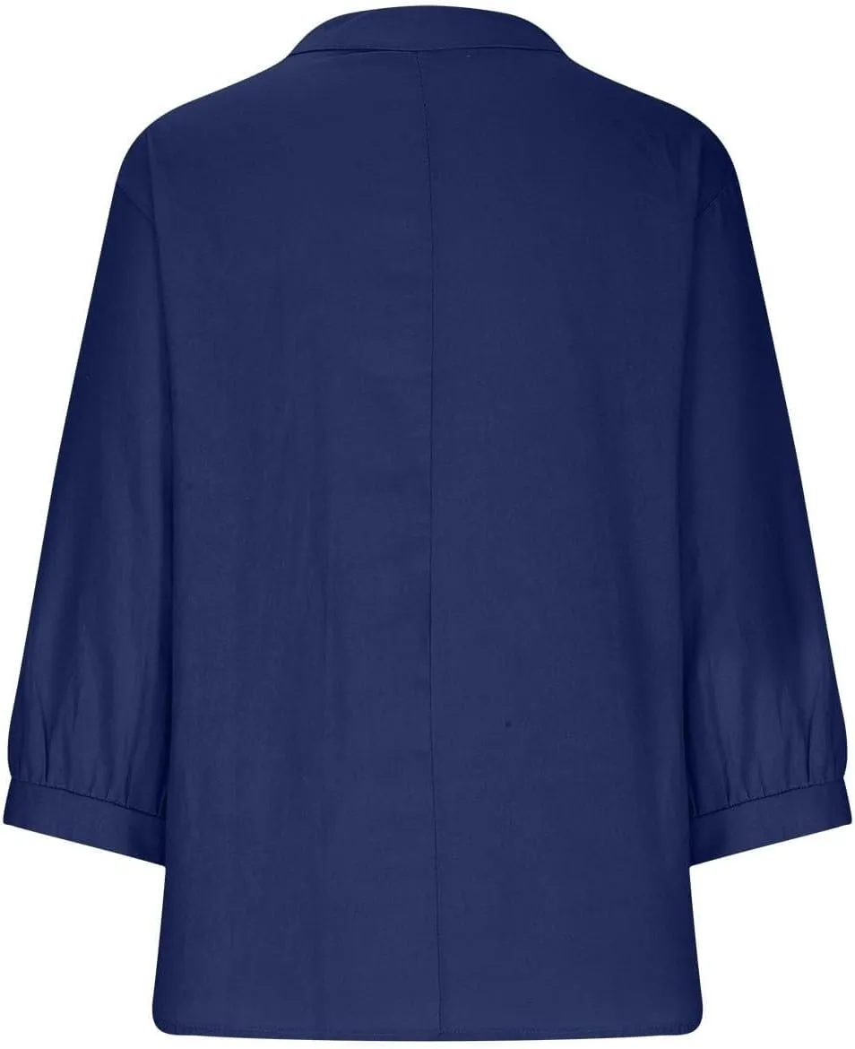 Summer Tops for Women 2025 Trendy V Neck Gauze Plus Size Button Down Shirts Womens 3/4 Sleeve Tops and Blouses