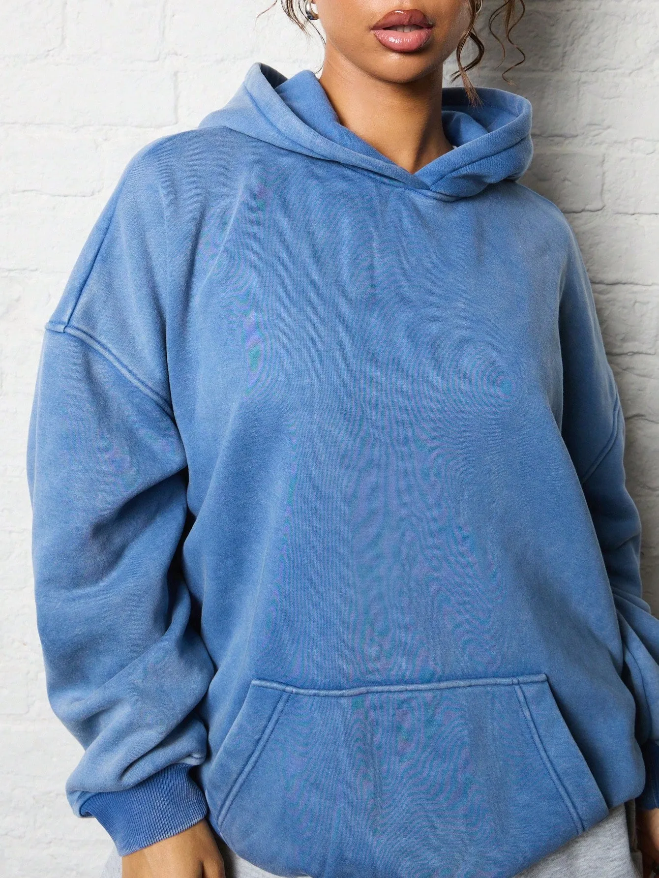 SUMWON WOMEN Washed Oversized Drop Shoulder Hoodie Sweatshirt With Kangaroo Pocket