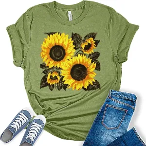 Sunflower Shirt Boho Vintage Summer Tops Cottagecore Plus Size Graphic Tees for Women