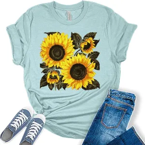 Sunflower Shirt Boho Vintage Summer Tops Cottagecore Plus Size Graphic Tees for Women