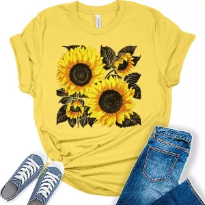 Sunflower Shirt Boho Vintage Summer Tops Cottagecore Plus Size Graphic Tees for Women
