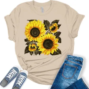 Sunflower Shirt Boho Vintage Summer Tops Cottagecore Plus Size Graphic Tees for Women