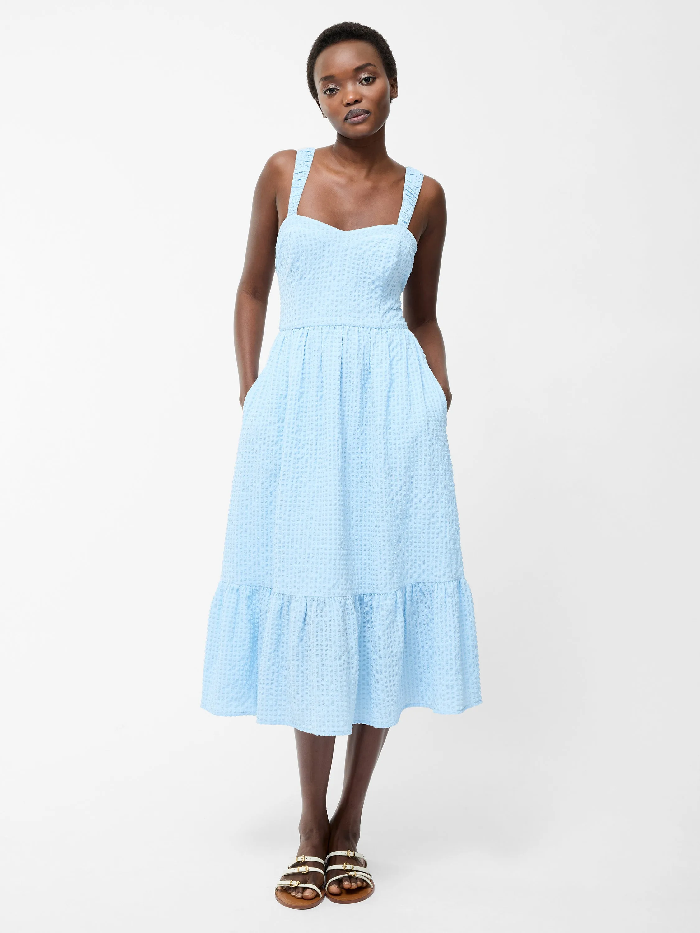 Sweetheart Textured Strap Midi Dress