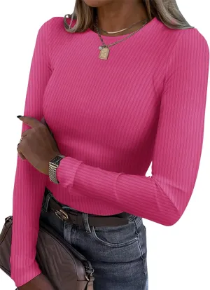 TAKEYAL Womens Fitted Sweater Ribbed Long Sleeve Tight Shirts Fall Winter Slim Trendy Solid Basic Tops 2025