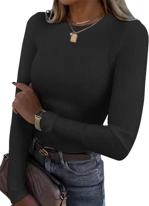 TAKEYAL Womens Fitted Sweater Ribbed Long Sleeve Tight Shirts Fall Winter Slim Trendy Solid Basic Tops 2025