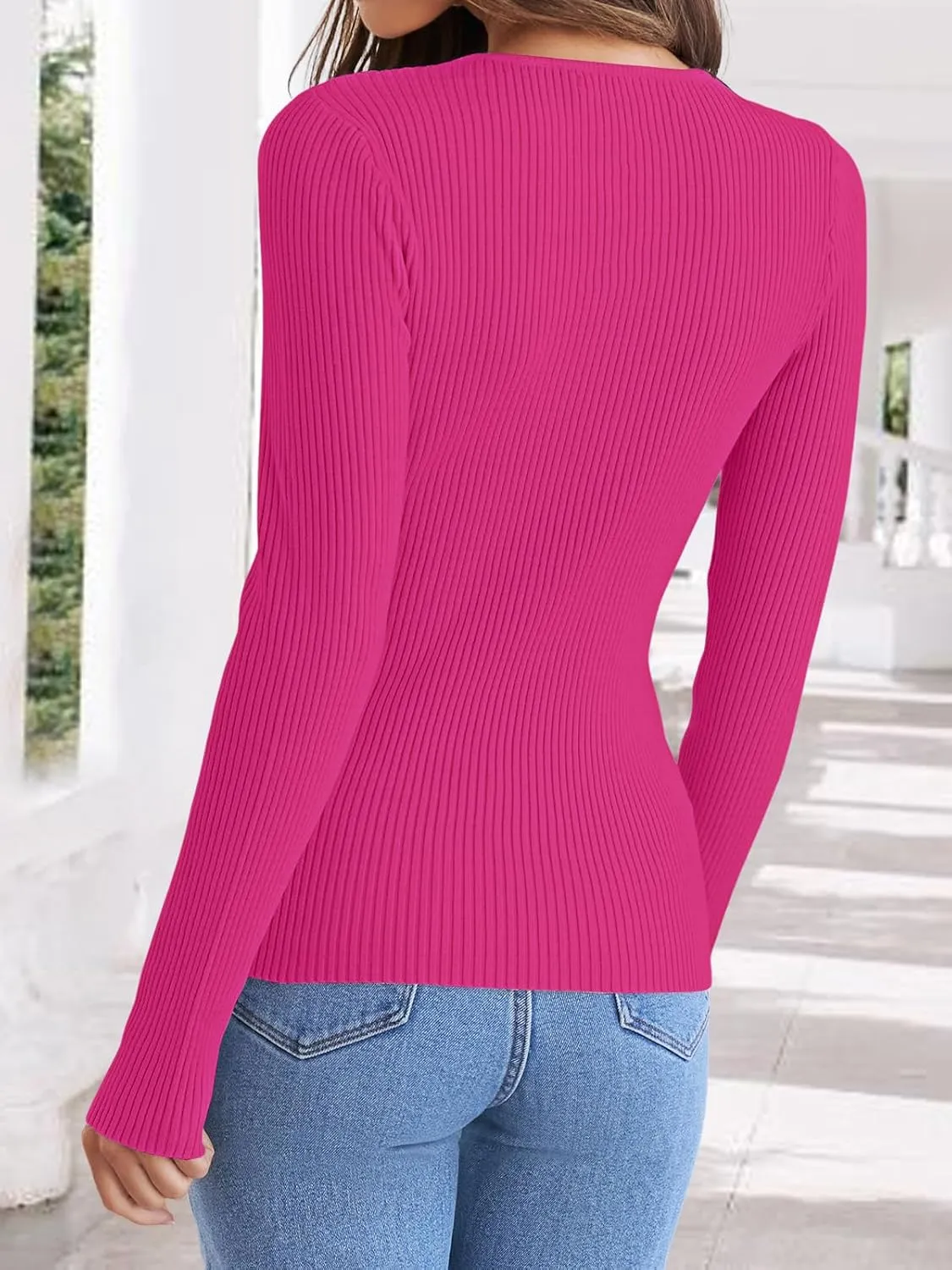 TAKEYAL Womens Fitted Sweater Ribbed Long Sleeve Tight Shirts Fall Winter Slim Trendy Solid Basic Tops 2025