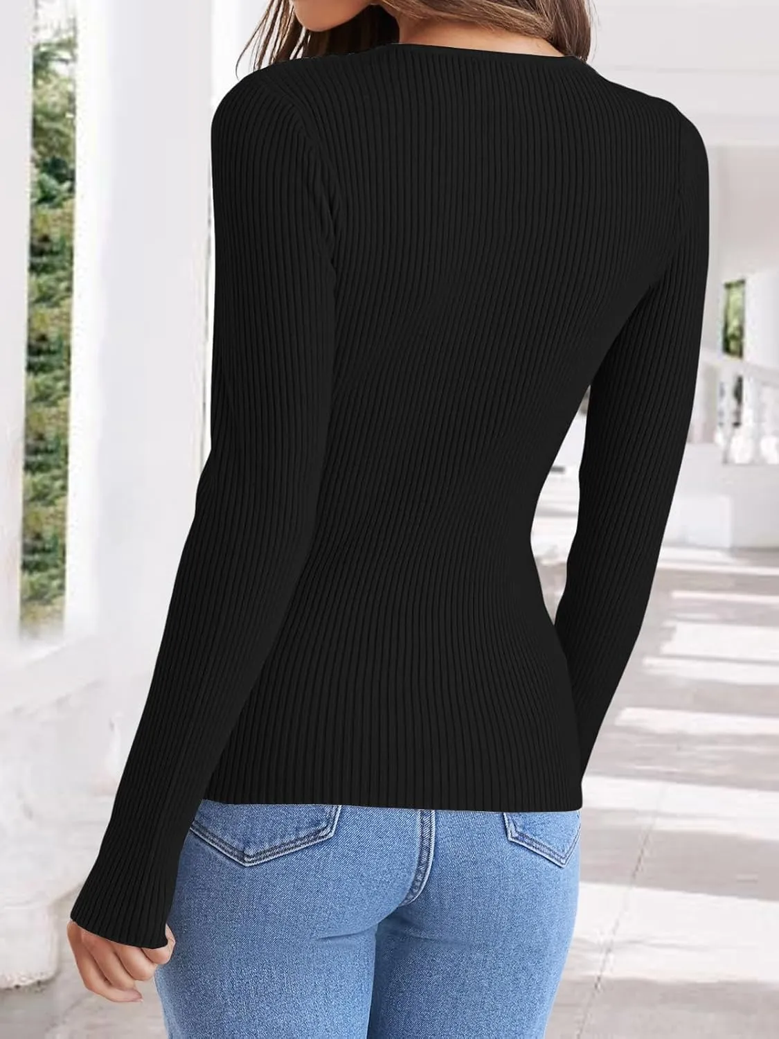 TAKEYAL Womens Fitted Sweater Ribbed Long Sleeve Tight Shirts Fall Winter Slim Trendy Solid Basic Tops 2025